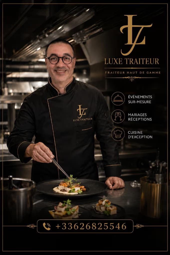 Chef Luxe-Traiteur en cuisine — dressage de plats et cuisine d'exception pour mariages et réceptions à Paris